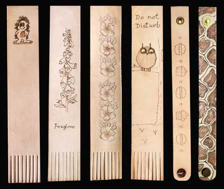 Student Pyrography Leather Bookmarks & Bracelets