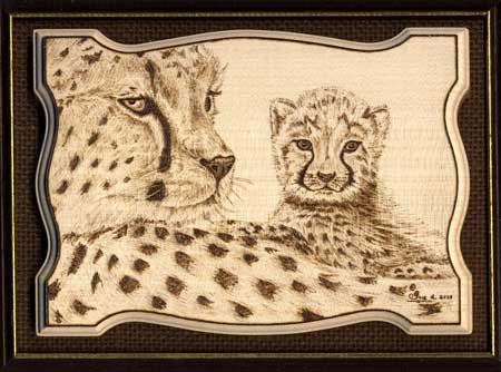 Pyrography Cheetah and Cub 