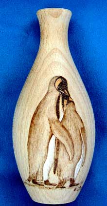 King Penguins Embracing Wooden Vase